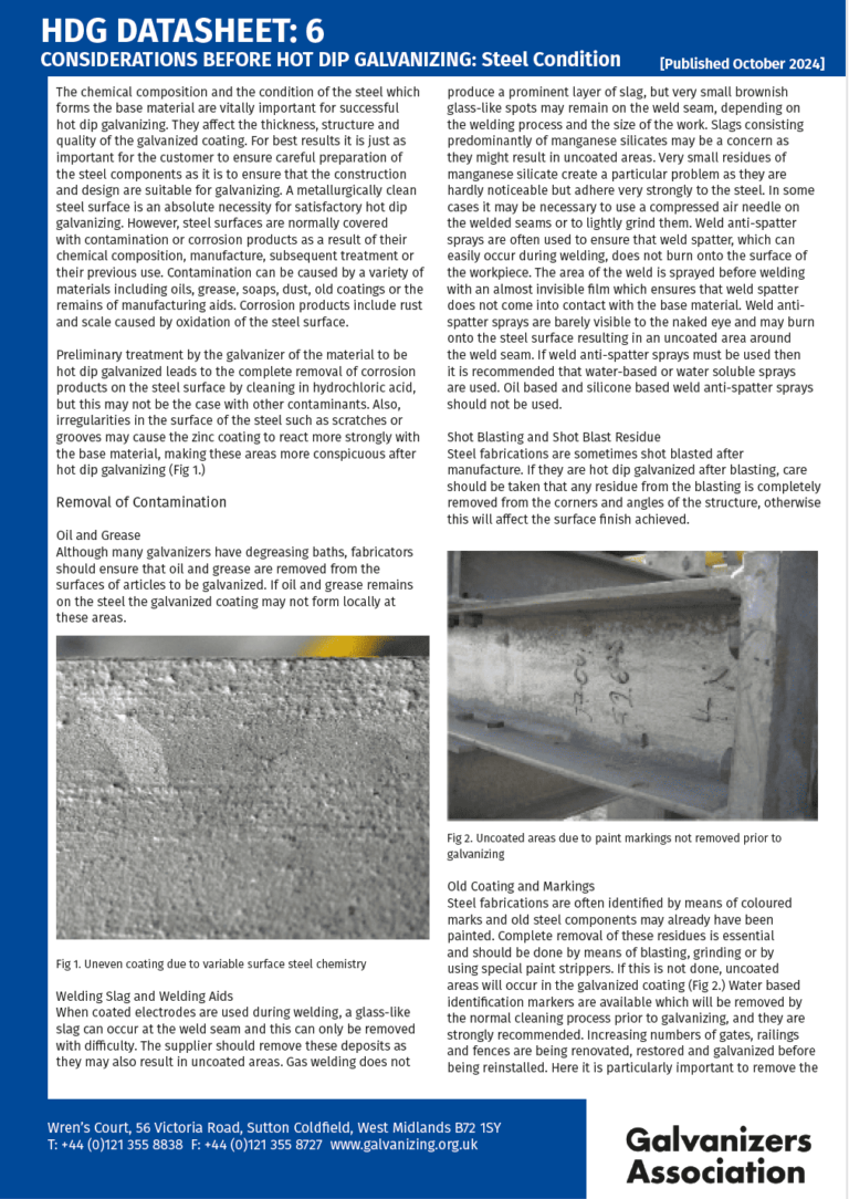 Galvanized Steel Condition Datasheet | Steel Condition before Galvanizing