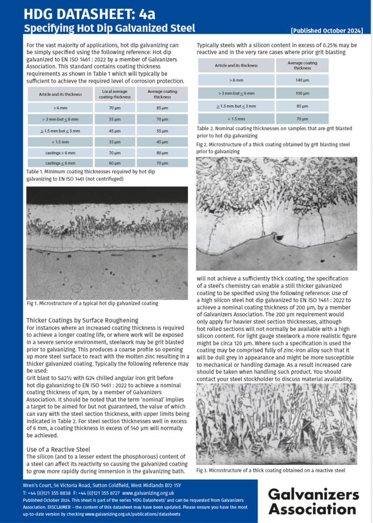 Specifying Hot Dip Galvanizing Steel Datasheet